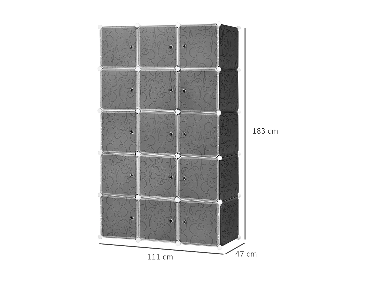 Rangement modulaire avec 2 grands et 9 petits cubes, étagères en plastique et métal, pour chambre et salon (111x47x183 cm)