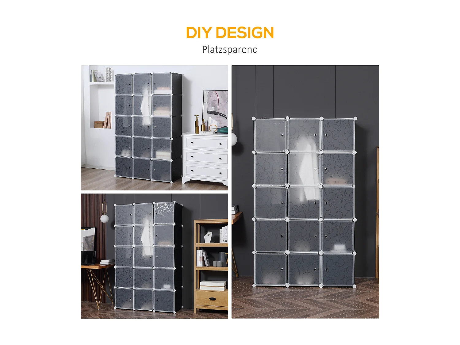 Rangement modulaire avec 2 grands et 9 petits cubes, étagères en plastique et métal, pour chambre et salon (111x47x183 cm)