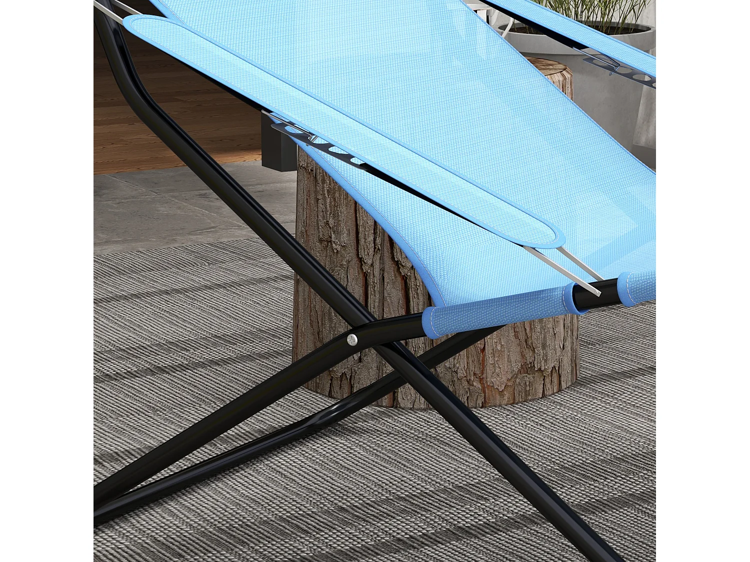 Chaise pliante de jardin avec dossier réglable, métal, bleu (69x91x96cm)