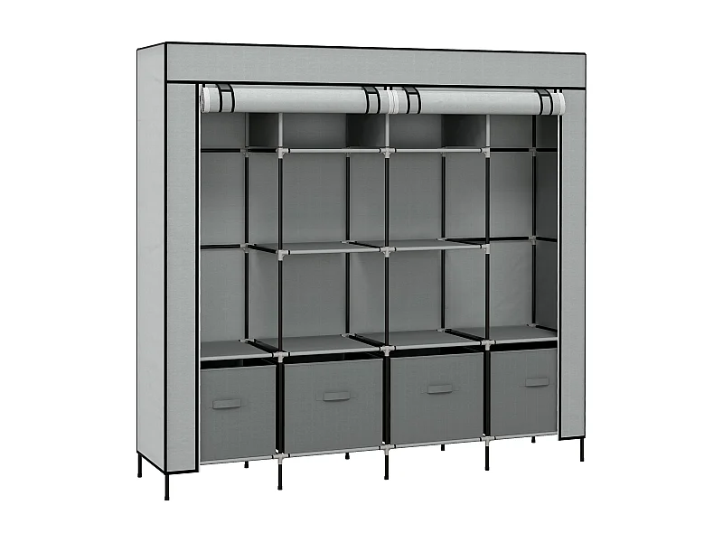 Armadio in tessuto con spazio appendiabiti, 10 scomparti, 4 cassetti, struttura in acciaio, grigio scuro (166x42,5x169,5cm)