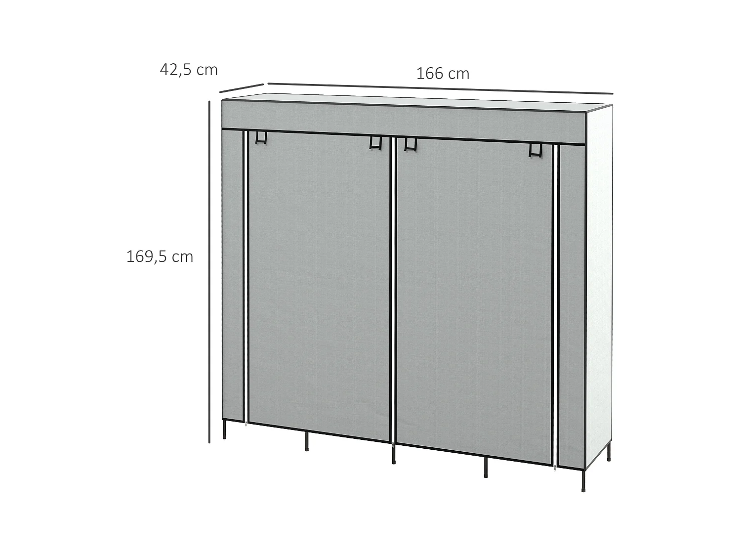 Armoire tissu avec penderie, 10 compartiments, 4 tiroirs, structure acier, gris foncé (166x42.5x169.5cm)