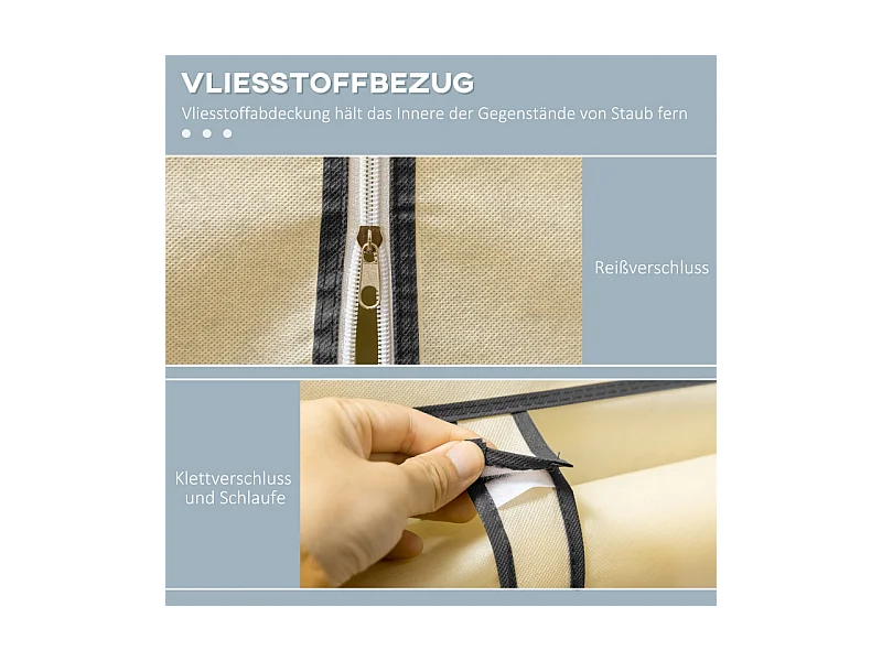 Armoire en tissu, 8 niveaux, avec tringles et étagères, armoire pliable pour chambre, couloir, tissu non-tissé, crème (125x43x162.5 cm)