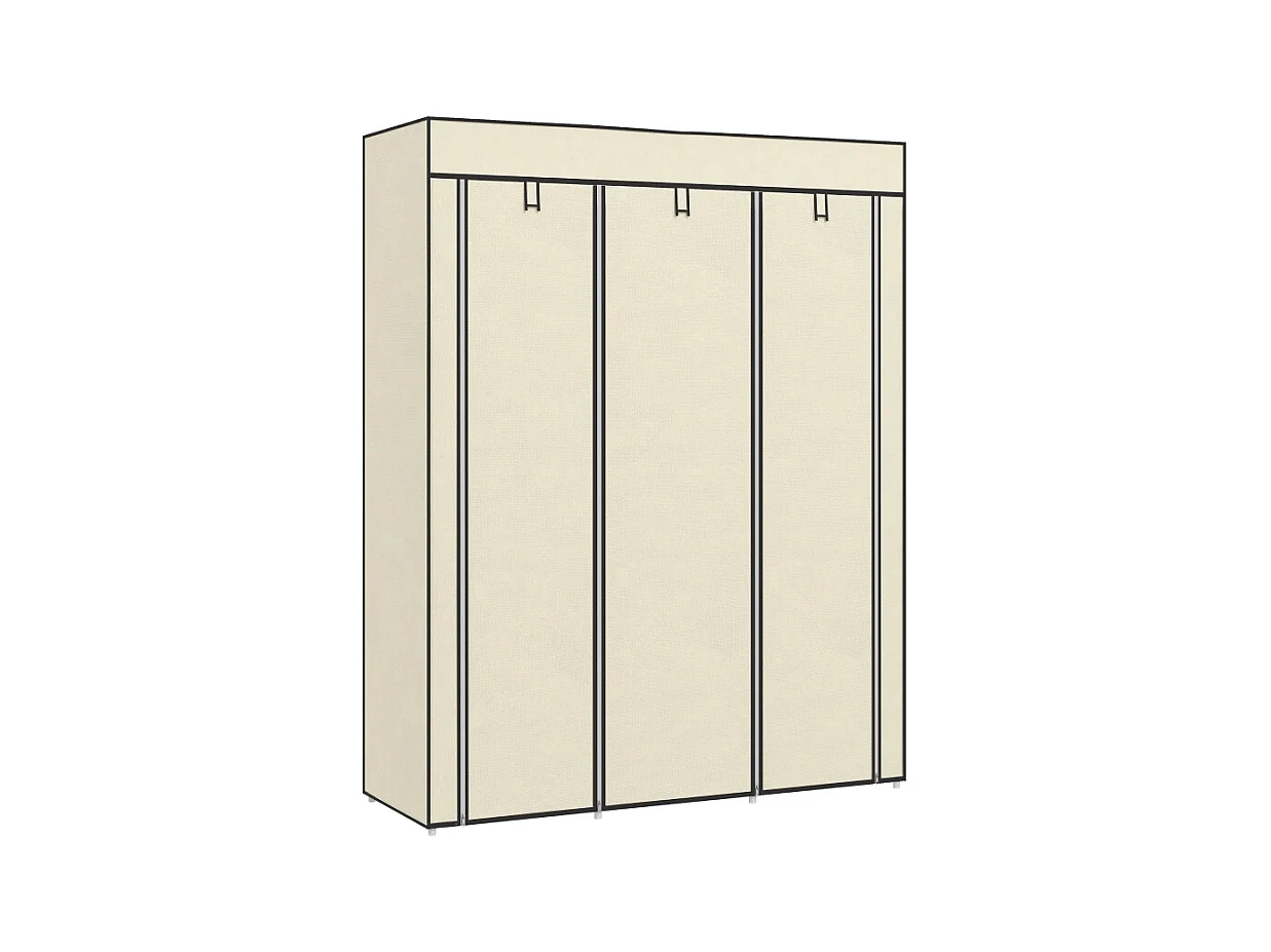 Armadio in tessuto, 8 ripiani, con aste e ripiani, armadio pieghevole per camera da letto, corridoio, tessuto non tessuto, crema (125x43x162,5 cm)