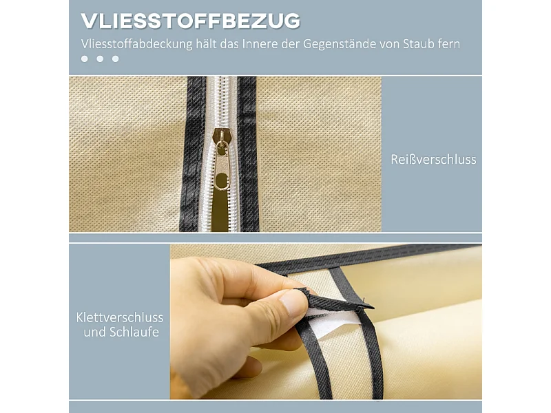 Armoire en tissu, 8 niveaux, avec tringles et étagères, armoire pliable pour chambre, couloir, tissu non-tissé, crème (125x43x162.5 cm)