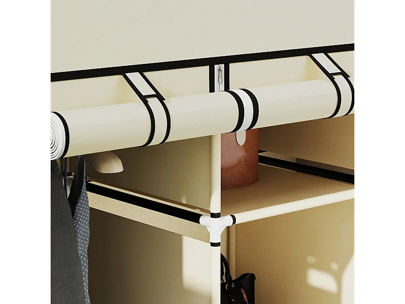 Armoire en tissu, 8 niveaux, avec tringles et étagères, armoire pliable pour chambre, couloir, tissu non-tissé, crème (125x43x162.5 cm)