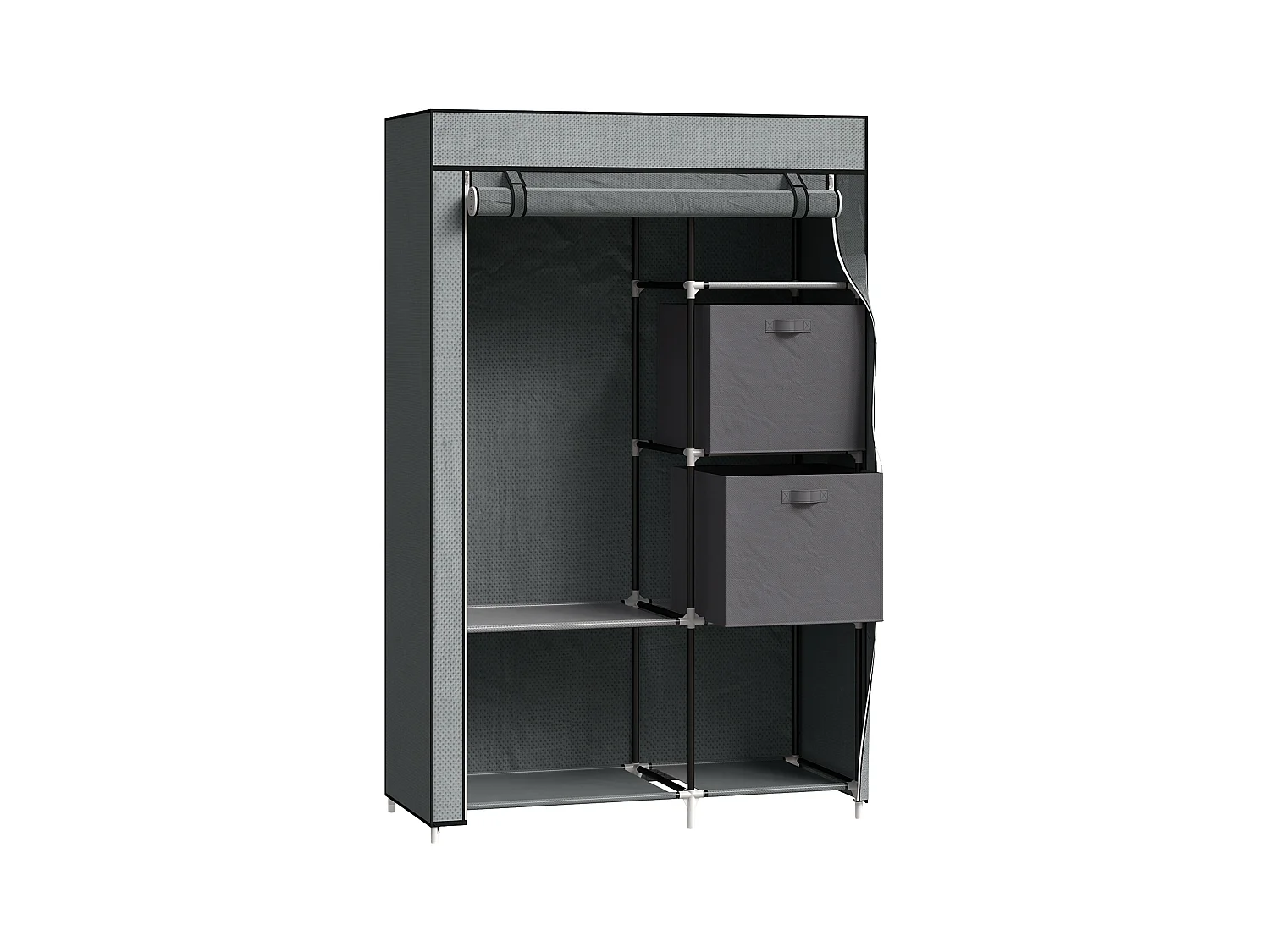 Armoire en tissu avec penderie et étagères, design compact, acier et tissu, gris foncé (102x42.5x162.5 cm)