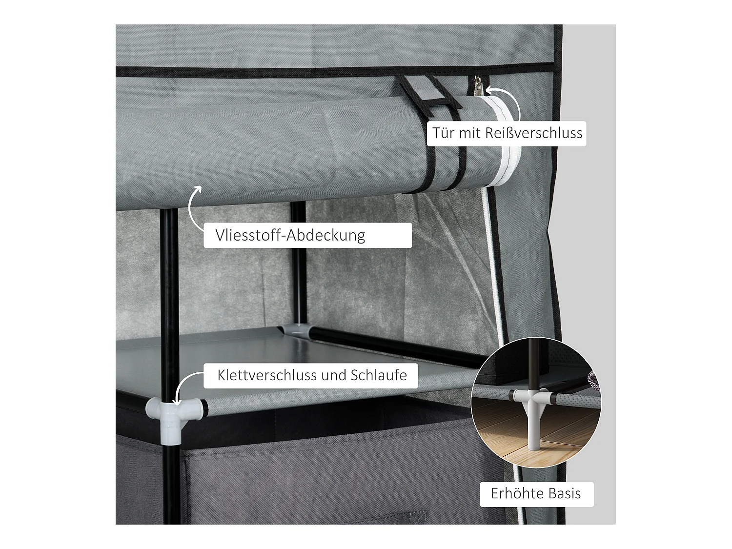 Armoire en tissu avec penderie et étagères, design compact, acier et tissu, gris foncé (102x42.5x162.5 cm)