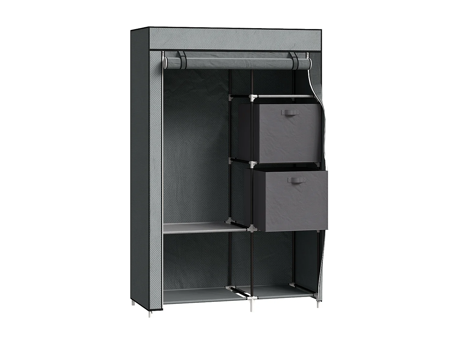Armoire en tissu avec penderie et étagères, design compact, acier et tissu, gris foncé (102x42.5x162.5 cm)