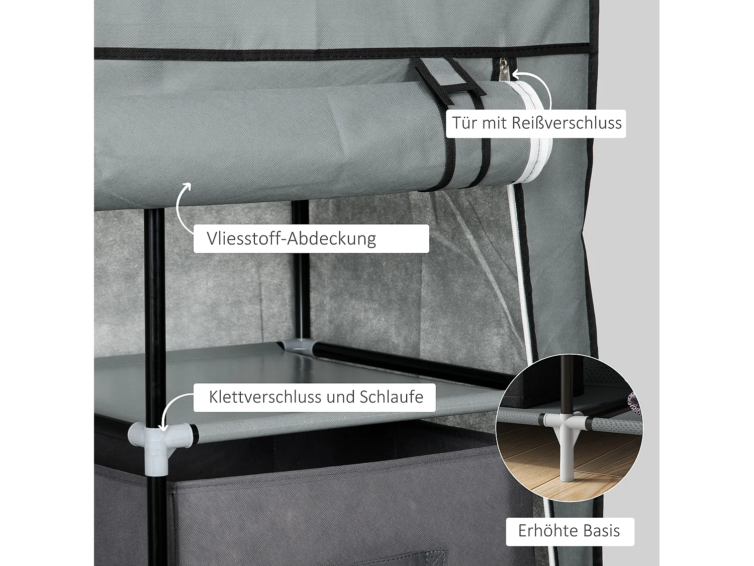 Armoire en tissu avec penderie et étagères, design compact, acier et tissu, gris foncé (102x42.5x162.5 cm)