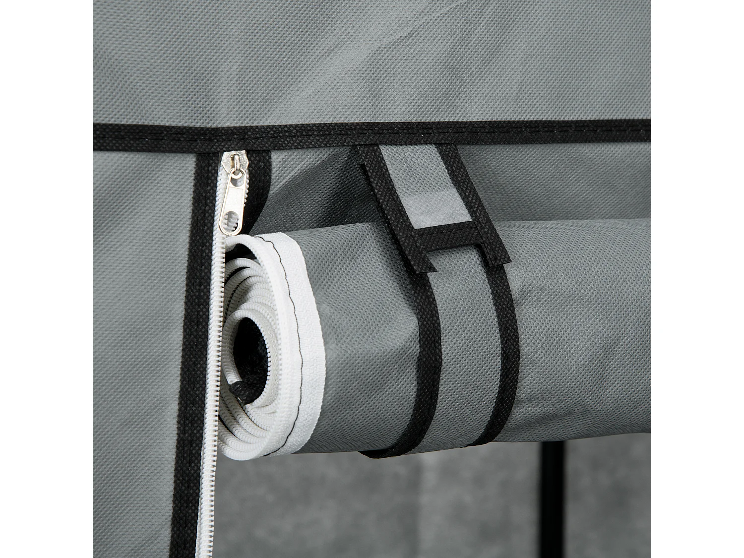 Armoire en tissu avec penderie et étagères, design compact, acier et tissu, gris foncé (102x42.5x162.5 cm)