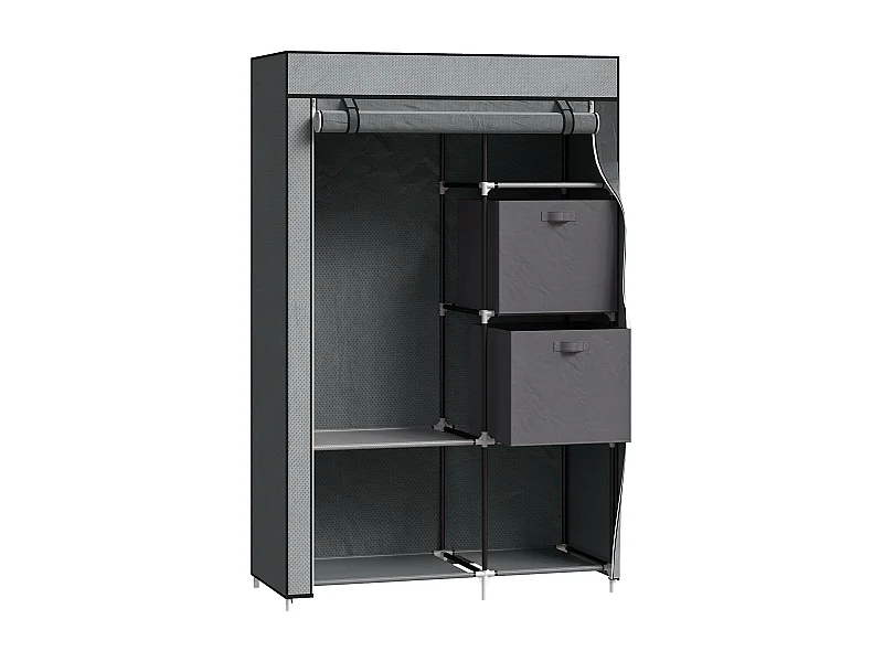 Armoire en tissu avec penderie et étagères, design compact, acier et tissu, gris foncé (102x42.5x162.5 cm)
