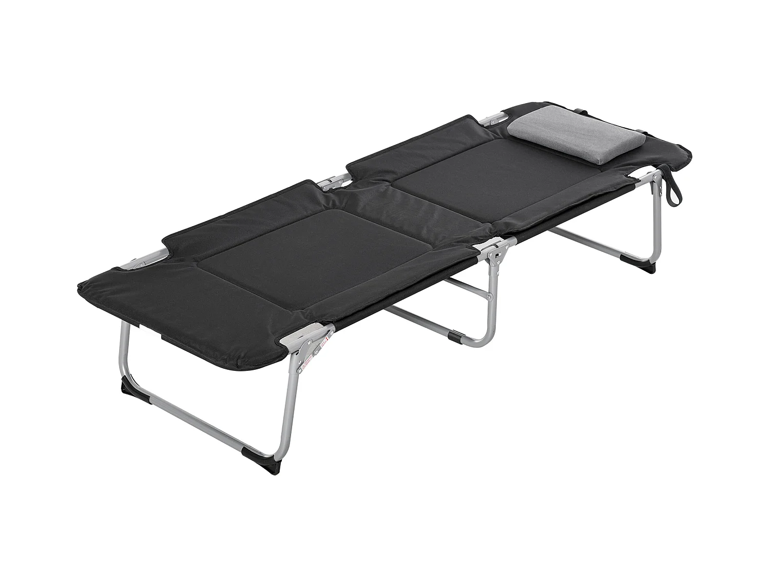 Lit de Camping Pliant avec Oreiller, Design Pratique, Tissu Oxford, Noir et Argent (183x66x33 cm)