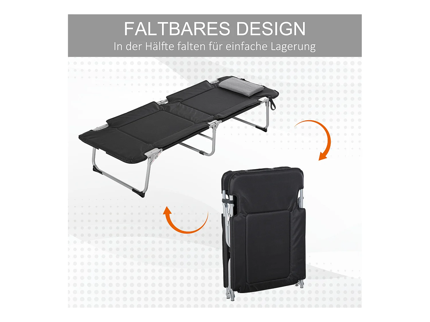 Lit de Camping Pliant avec Oreiller, Design Pratique, Tissu Oxford, Noir et Argent (183x66x33 cm)