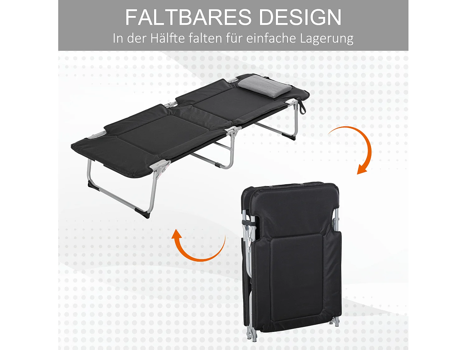 Lit de Camping Pliant avec Oreiller, Design Pratique, Tissu Oxford, Noir et Argent (183x66x33 cm)