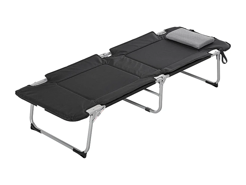 Lit de Camping Pliant avec Oreiller, Design Pratique, Tissu Oxford, Noir et Argent (183x66x33 cm)