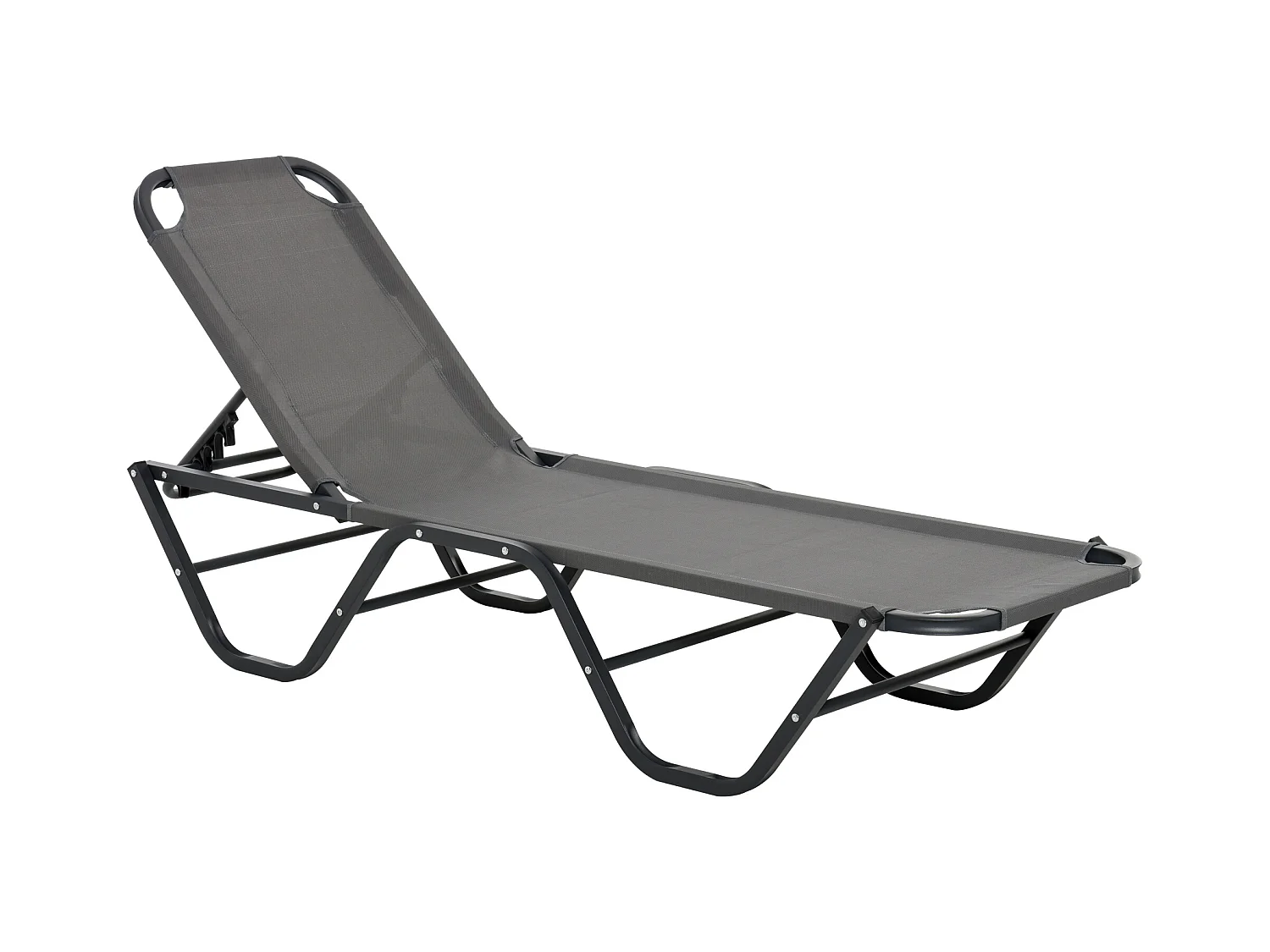 Chaise longue de jardin réglable 5 positions, aluminium, textilène gris et noir (163x58.5x91cm)
