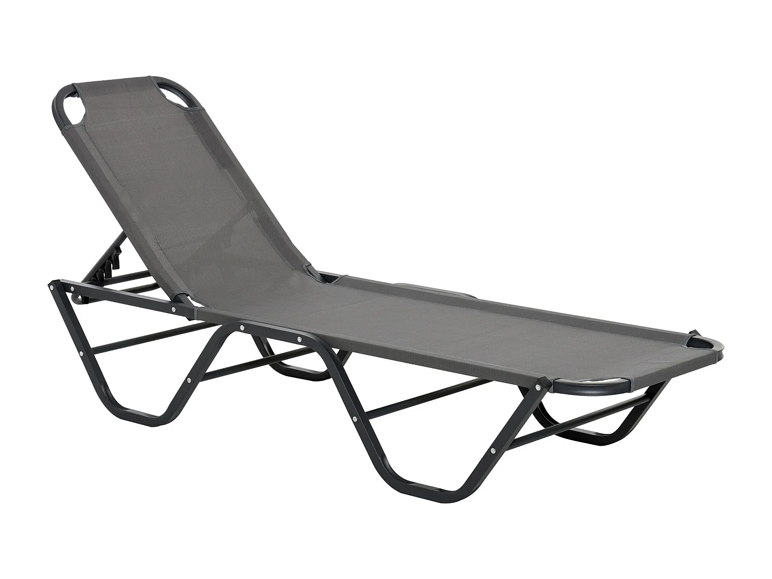 Chaise longue de jardin réglable 5 positions, aluminium, textilène gris et noir (163x58.5x91cm)