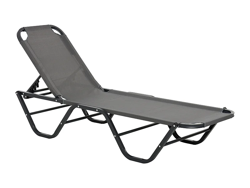Chaise longue de jardin réglable 5 positions, aluminium, textilène gris et noir (163x58.5x91cm)
