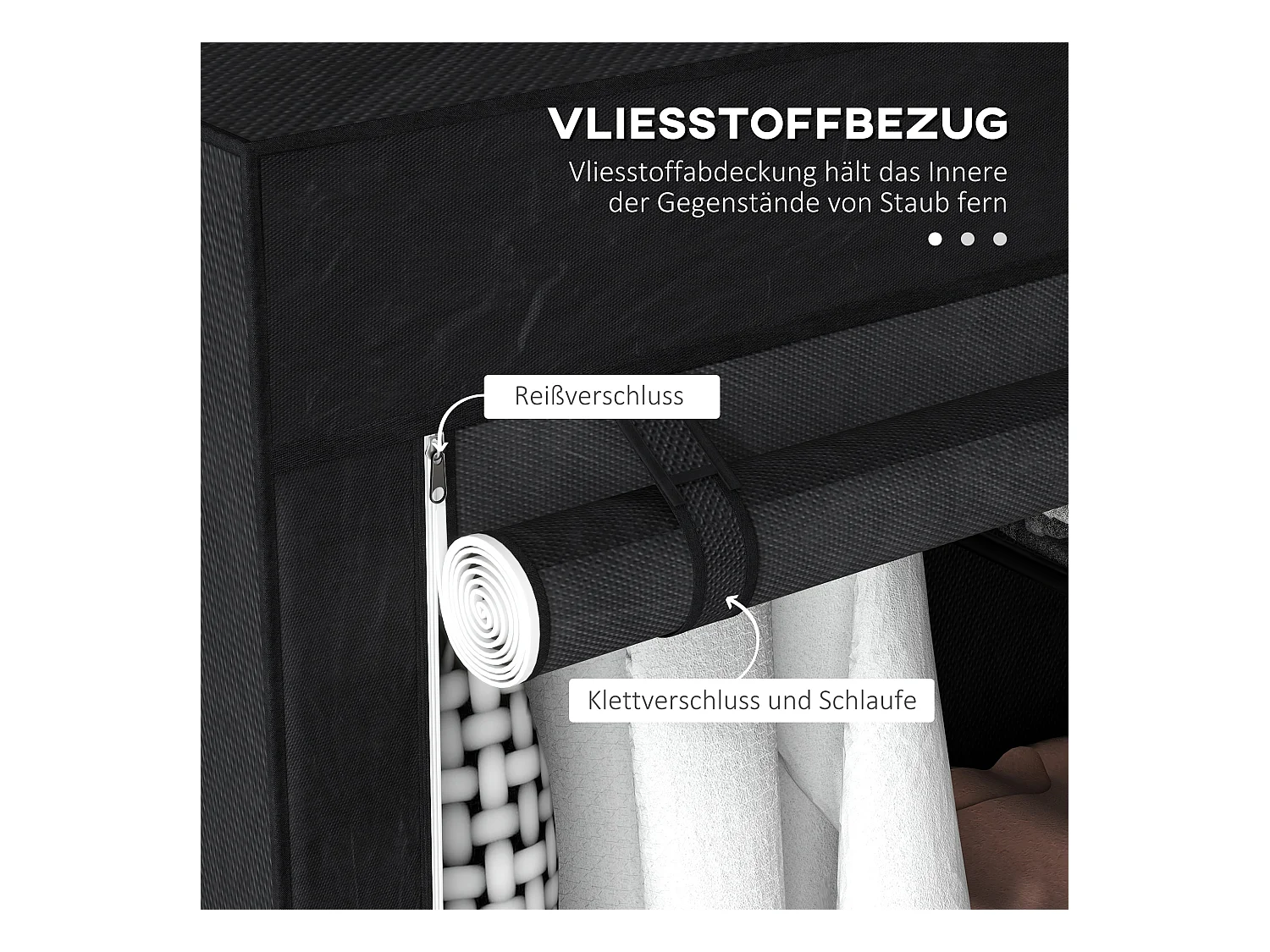 Armoire en tissu avec étagères, 6 compartiments, design compact, acier et tissu noir (103x43x162.5 cm)