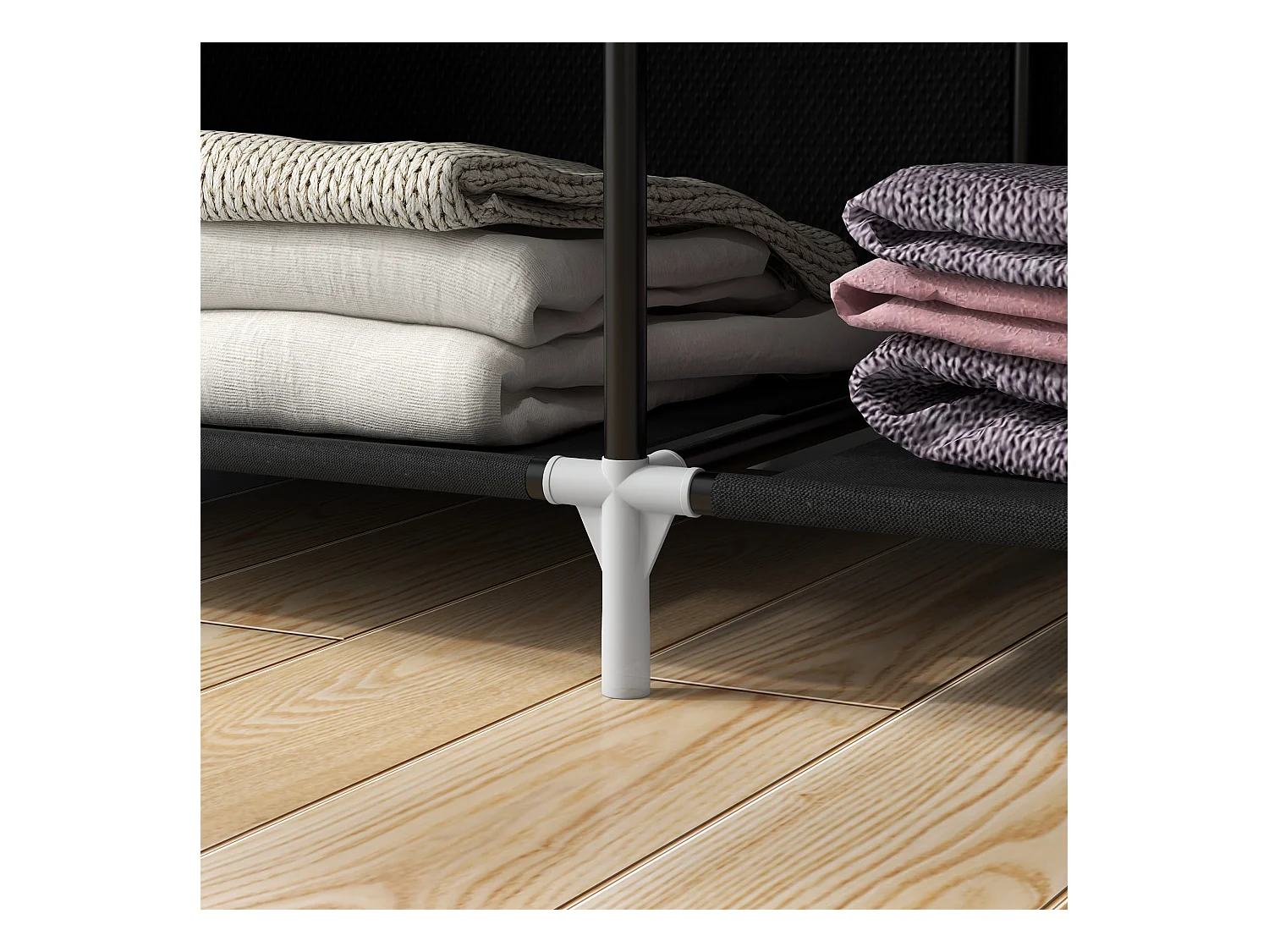 Armoire en tissu avec étagères, 6 compartiments, design compact, acier et tissu noir (103x43x162.5 cm)