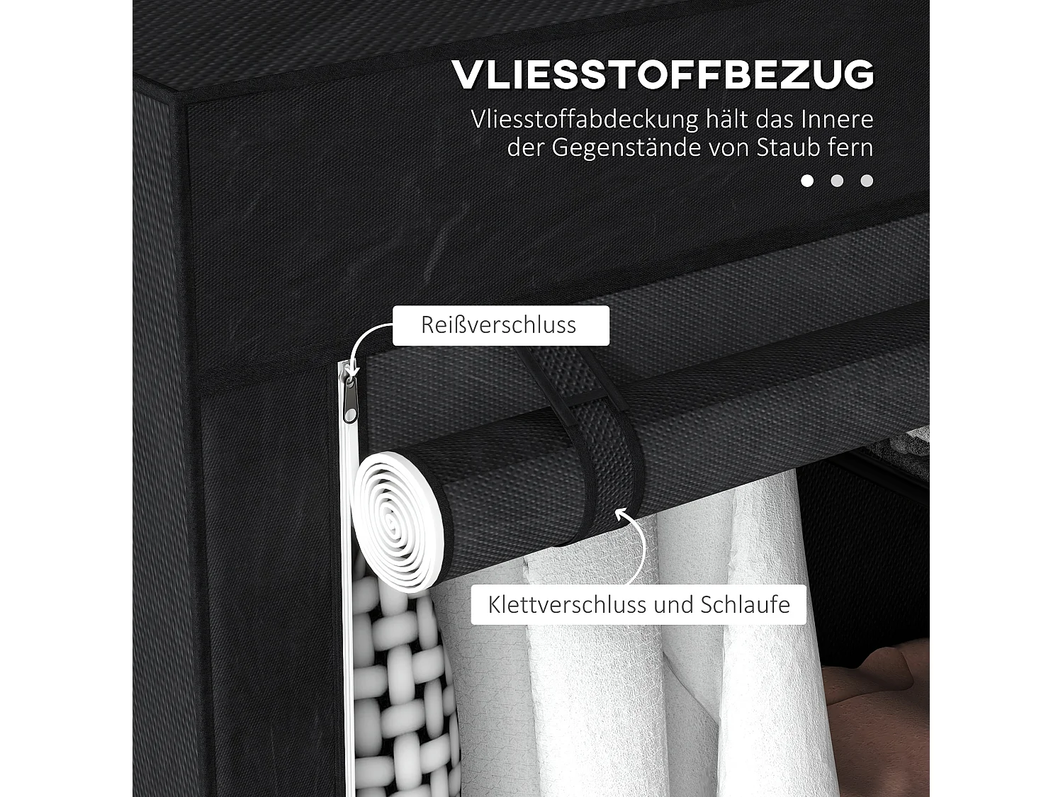 Armoire en tissu avec étagères, 6 compartiments, design compact, acier et tissu noir (103x43x162.5 cm)