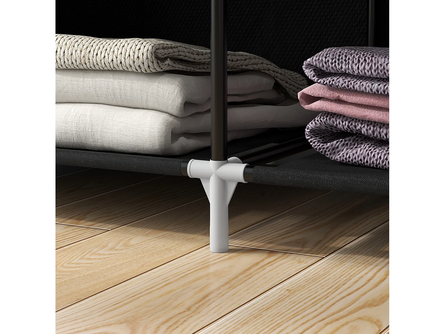 Armoire en tissu avec étagères, 6 compartiments, design compact, acier et tissu noir (103x43x162.5 cm)