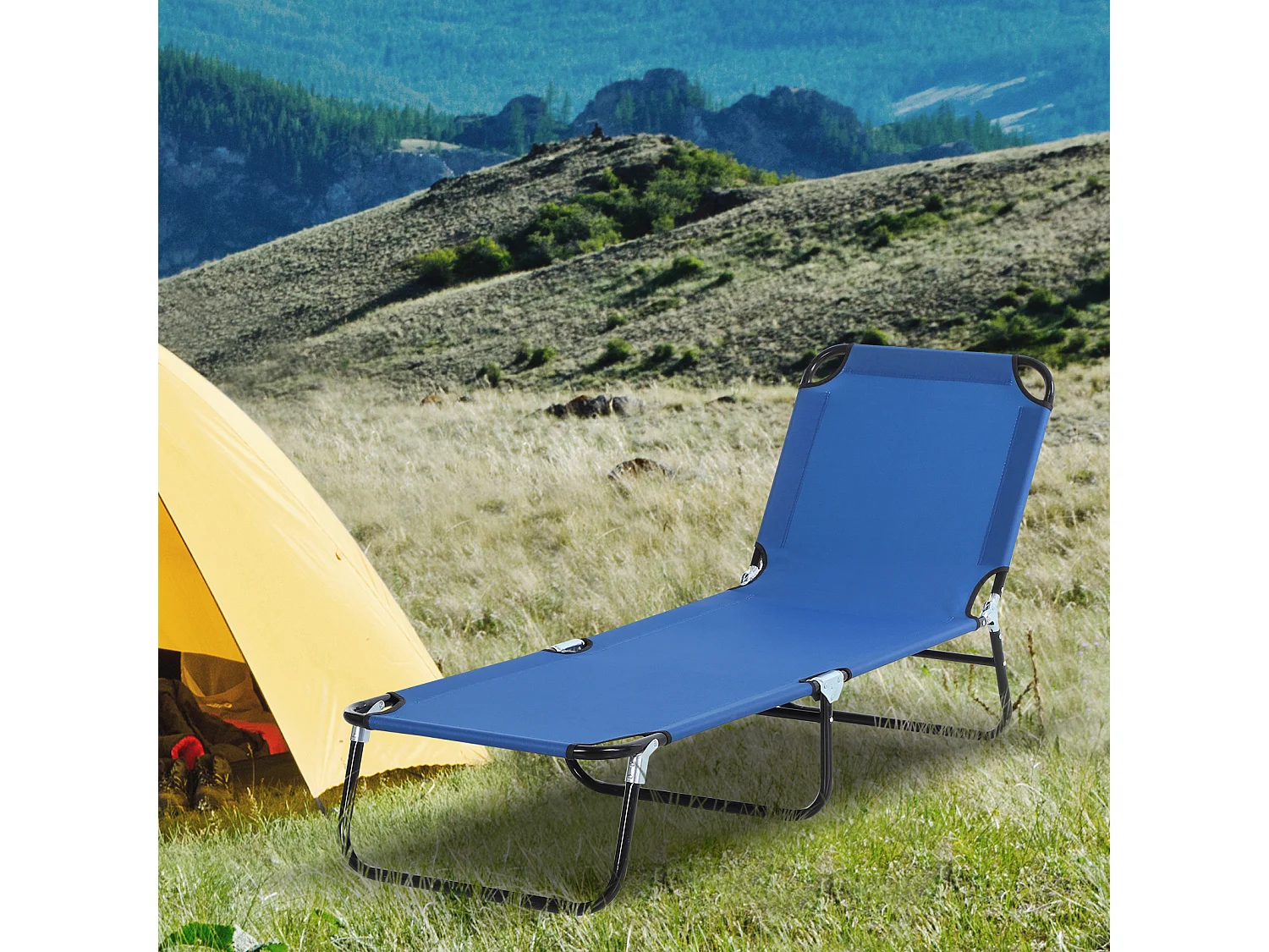 Chaise longue de jardin avec dossier réglable, acier, bleu (188x56x28 cm)