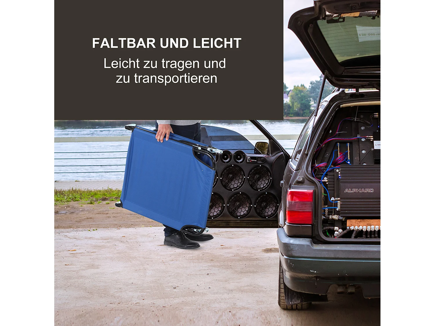 Chaise longue de jardin avec dossier réglable, acier, bleu (188x56x28 cm)