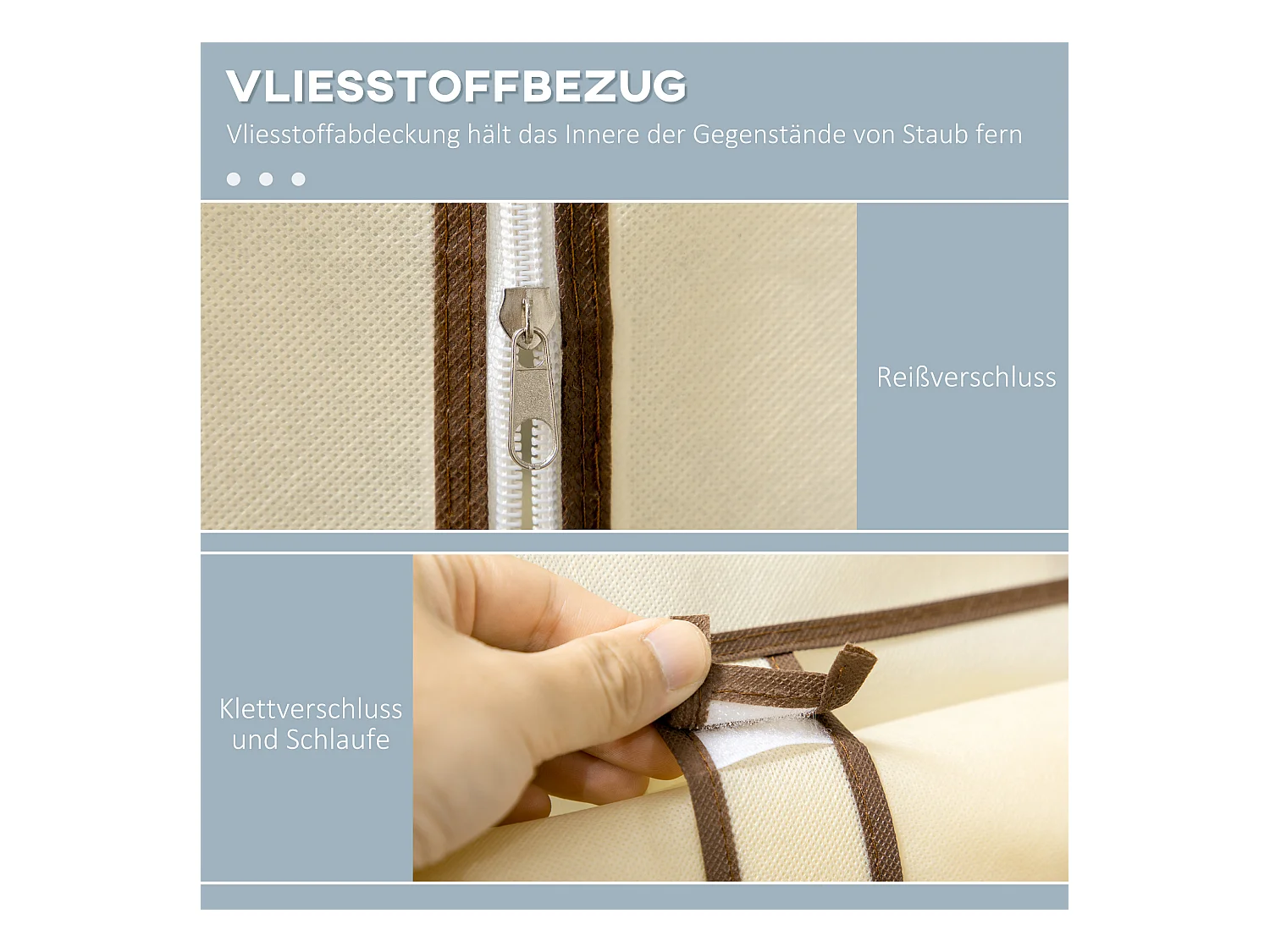 Opvouwbare textielgarderobekast met 2 roedes en 6 planken, stalen frame, crème (103x43x162,5cm)