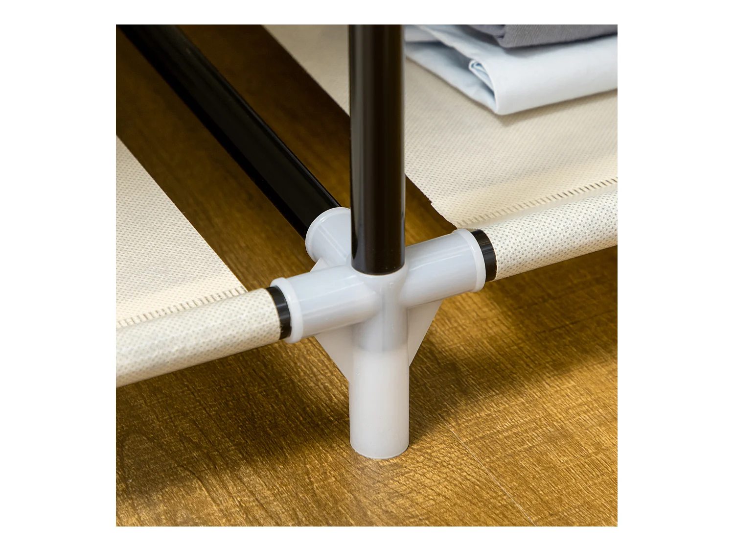 Opvouwbare textielgarderobekast met 2 roedes en 6 planken, stalen frame, crème (103x43x162,5cm)