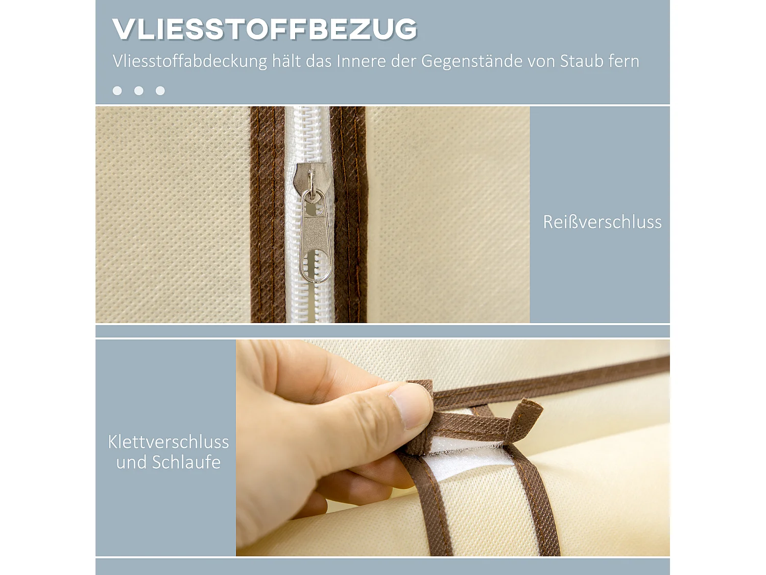 Opvouwbare textielgarderobekast met 2 roedes en 6 planken, stalen frame, crème (103x43x162,5cm)