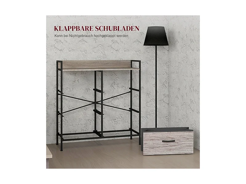 Commode avec 6 tiroirs en tissu, cadre en métal, design industriel, couleur bois clair (79x29x85 cm)