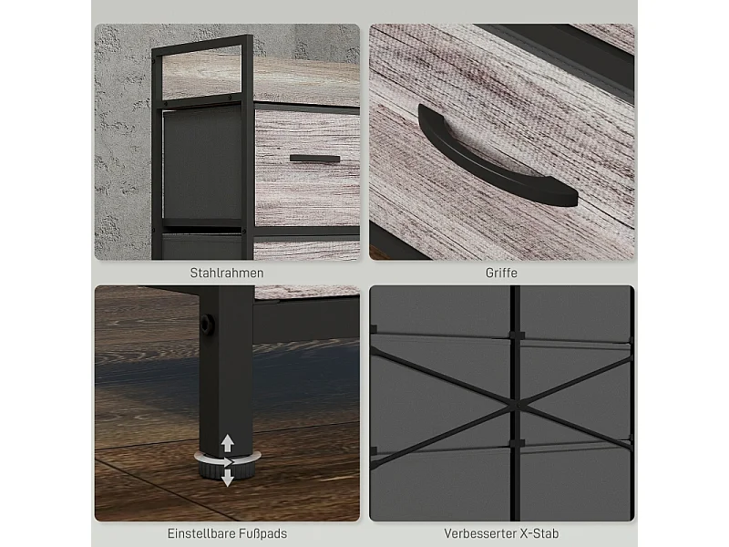 Commode avec 6 tiroirs en tissu, cadre en métal, design industriel, couleur bois clair (79x29x85 cm)