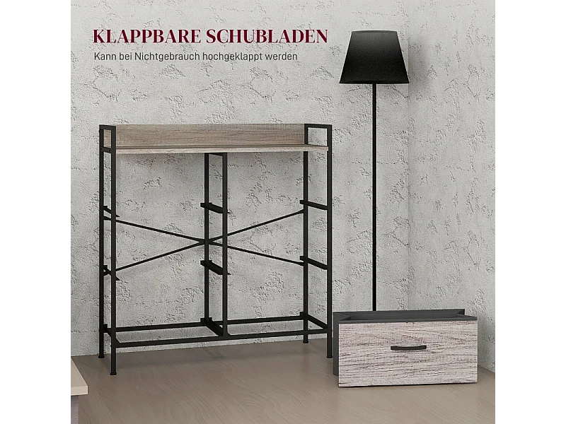Ladekast met 6 stoffen lades, metalen frame, industrieel design, lichte houtkleur (79x29x85 cm)