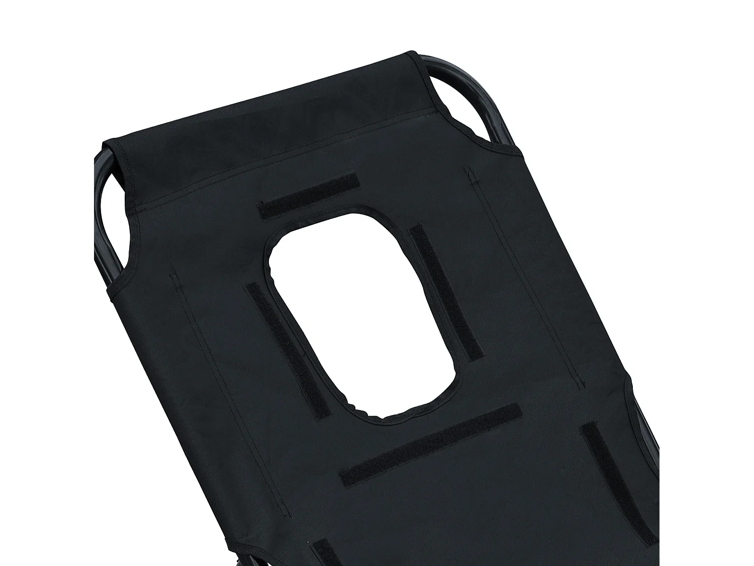 Chaise longue pliable avec ouverture visage et fenêtre lecture, tissu oxford, noir (190x56x28cm)