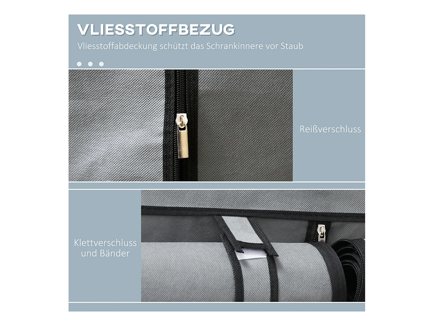 Armoire à vêtements en tissu avec 2 barres de suspension, 4 étagères, gris clair (118x49x170 cm)