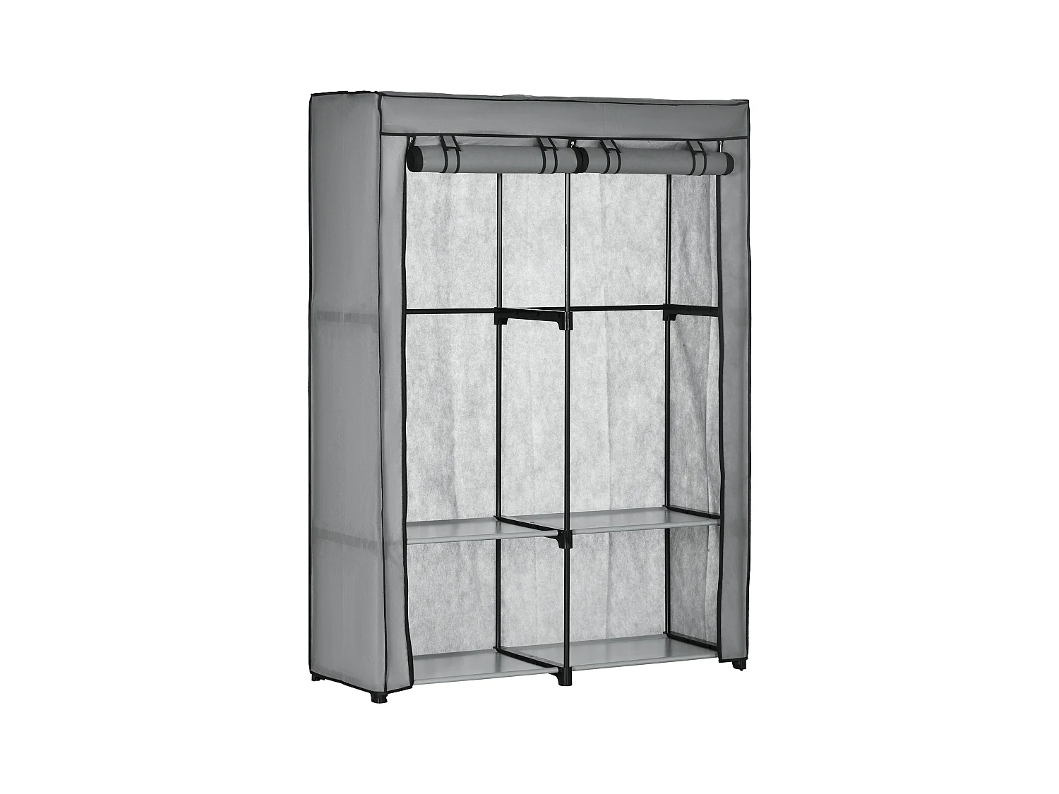 Armario de tela con 2 barras para colgar, 4 estantes, gris claro (118x49x170 cm)