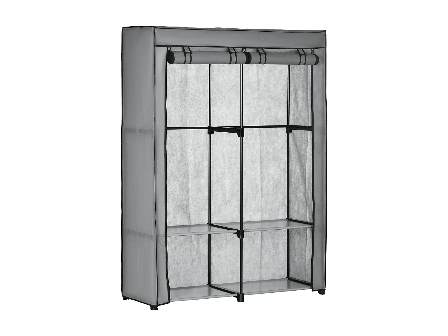 Armoire à vêtements en tissu avec 2 barres de suspension, 4 étagères, gris clair (118x49x170 cm)