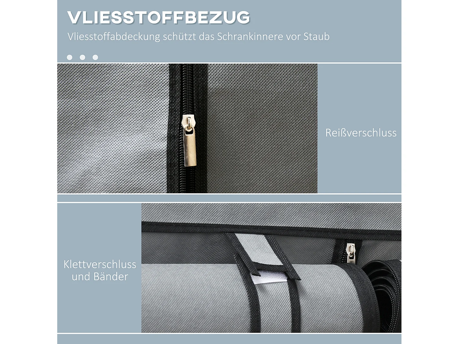 Armoire à vêtements en tissu avec 2 barres de suspension, 4 étagères, gris clair (118x49x170 cm)