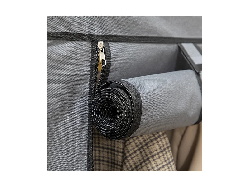 Armoire à vêtements pliable, avec 8 étagères et tringle, tissu, gris foncé (125x43x162.5 cm)