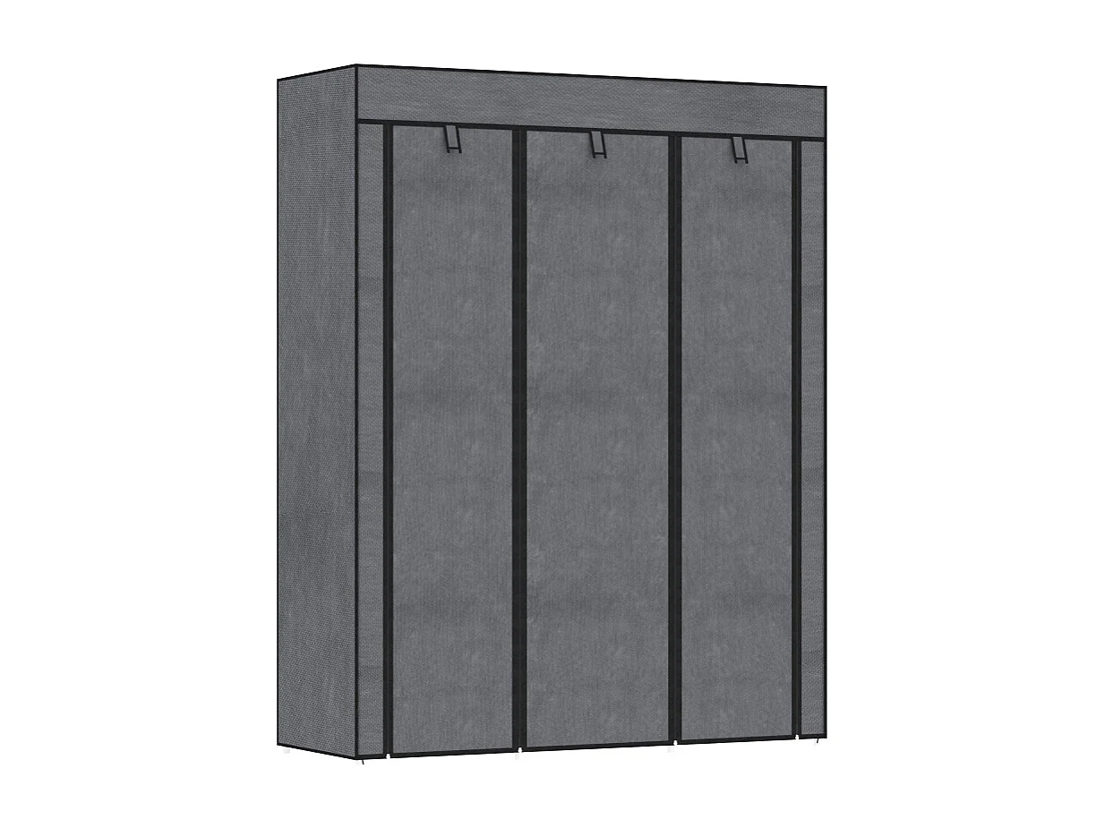 Armoire à vêtements pliable, avec 8 étagères et tringle, tissu, gris foncé (125x43x162.5 cm)
