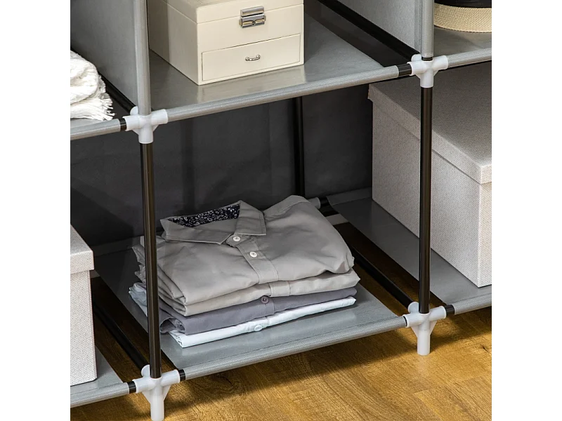 Armoire à vêtements pliable, avec 8 étagères et tringle, tissu, gris foncé (125x43x162.5 cm)
