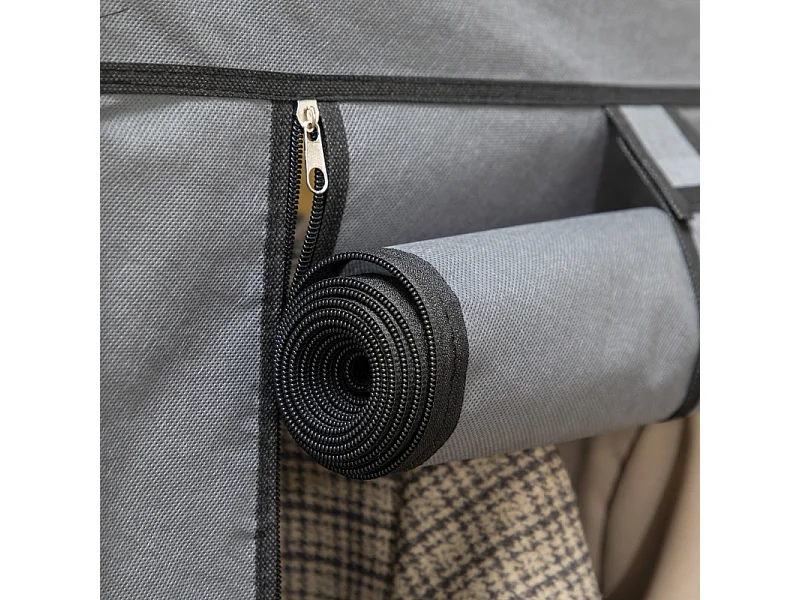 Armoire à vêtements pliable, avec 8 étagères et tringle, tissu, gris foncé (125x43x162.5 cm)