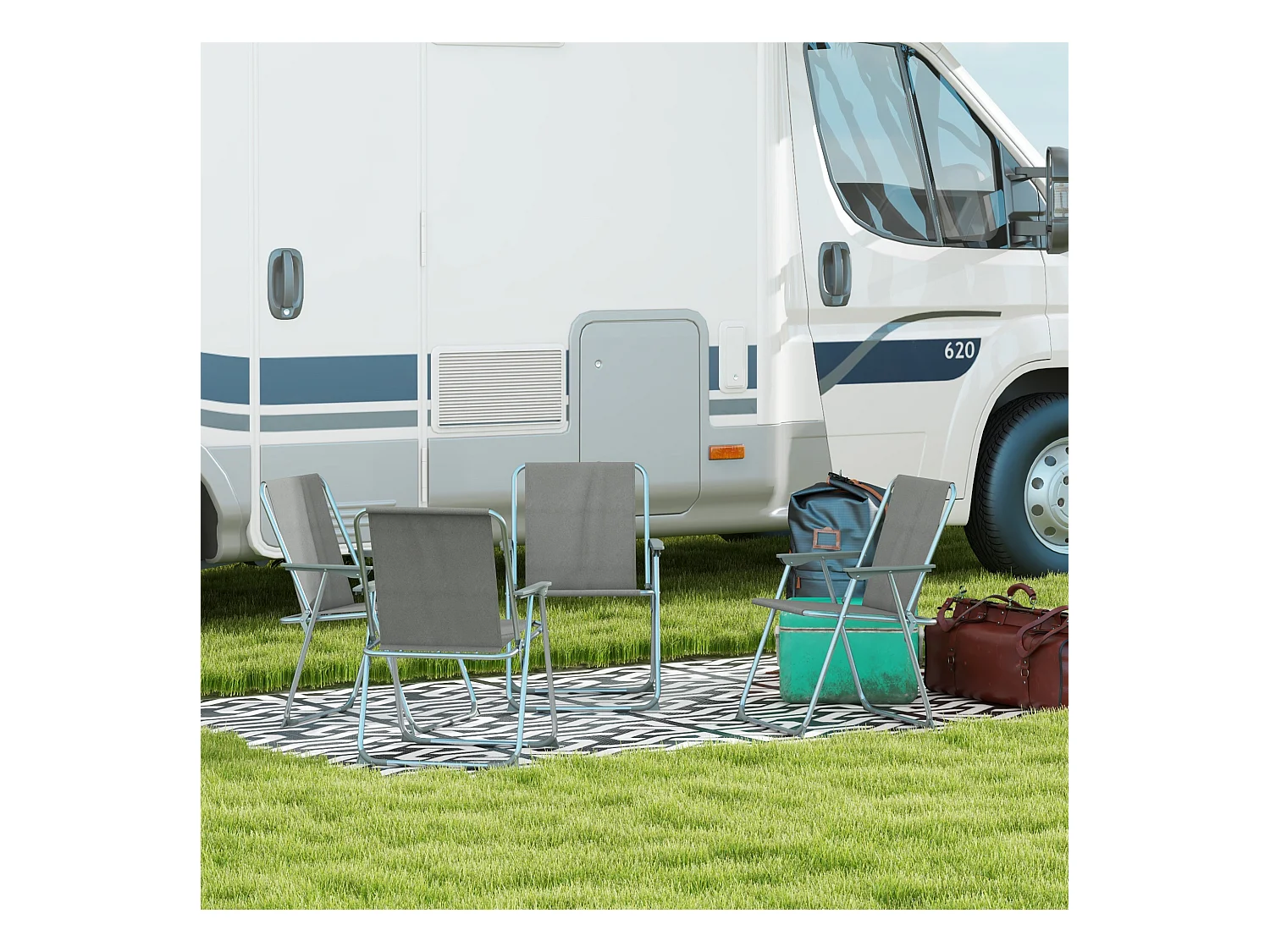 Lot de 4 chaises pliantes avec dossier et accoudoirs, tissu Oxford, gris (53x54x76 cm)