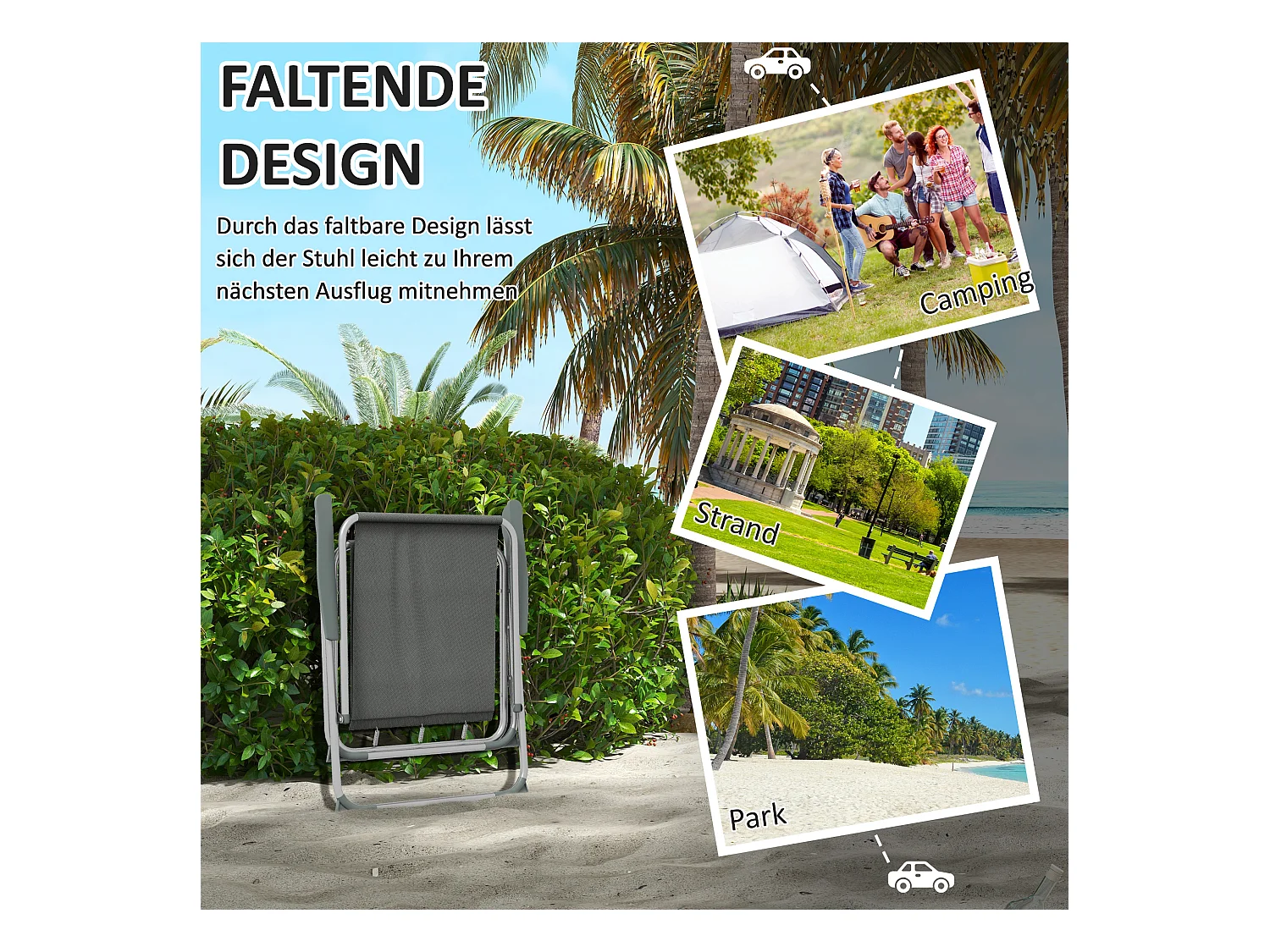 Lot de 4 chaises pliantes avec dossier et accoudoirs, tissu Oxford, gris (53x54x76 cm)