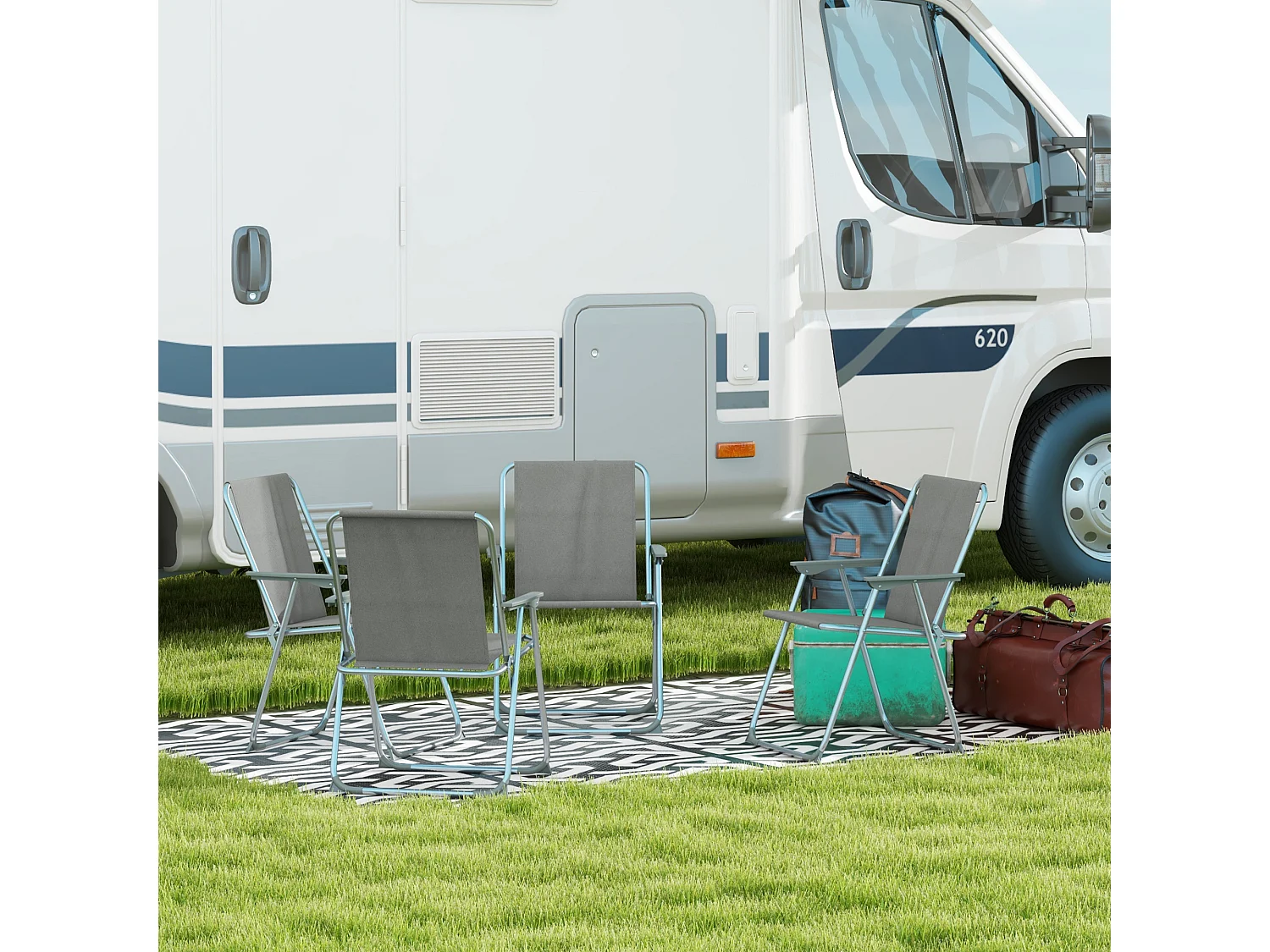 Lot de 4 chaises pliantes avec dossier et accoudoirs, tissu Oxford, gris (53x54x76 cm)