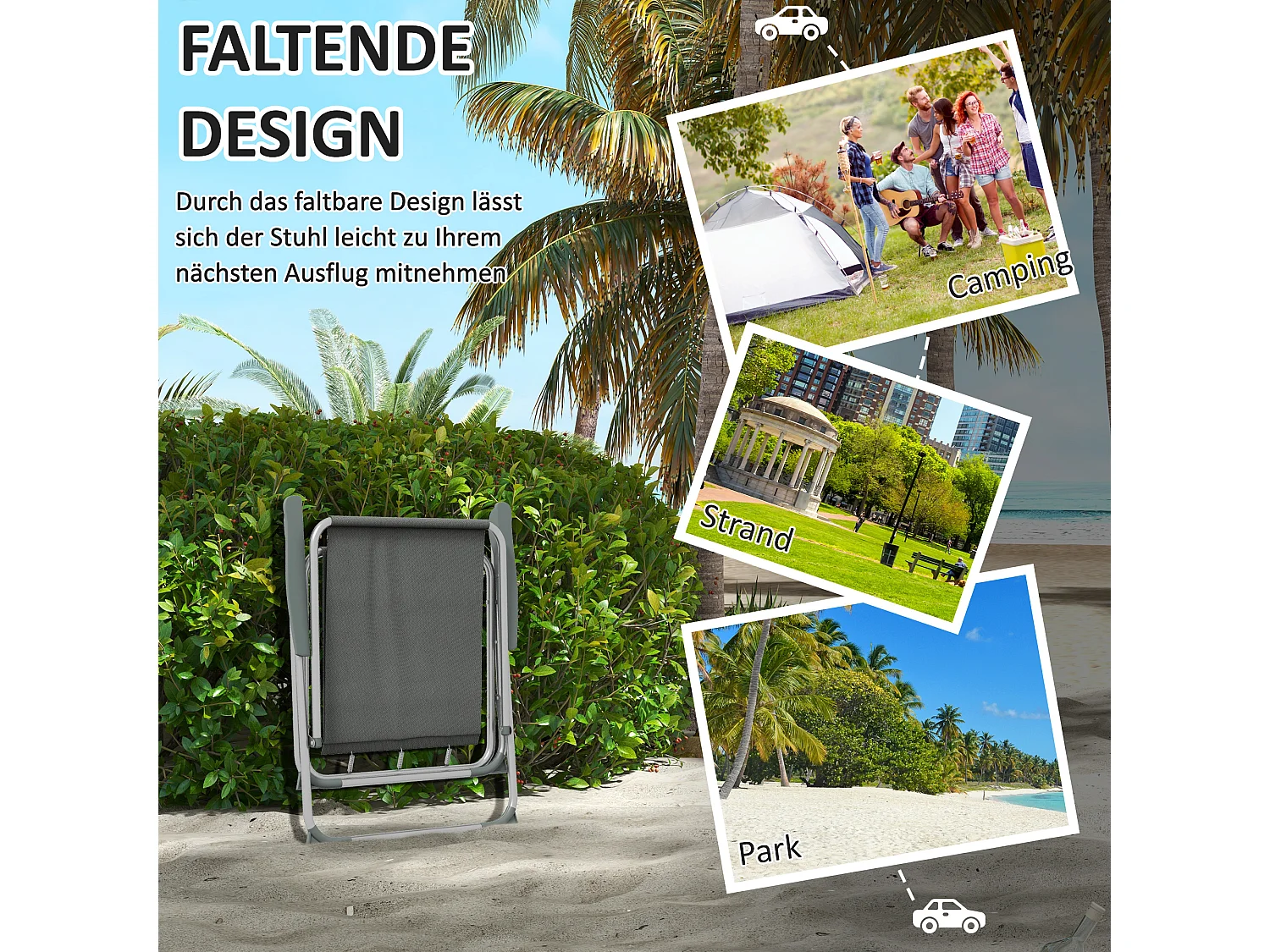 Lot de 4 chaises pliantes avec dossier et accoudoirs, tissu Oxford, gris (53x54x76 cm)