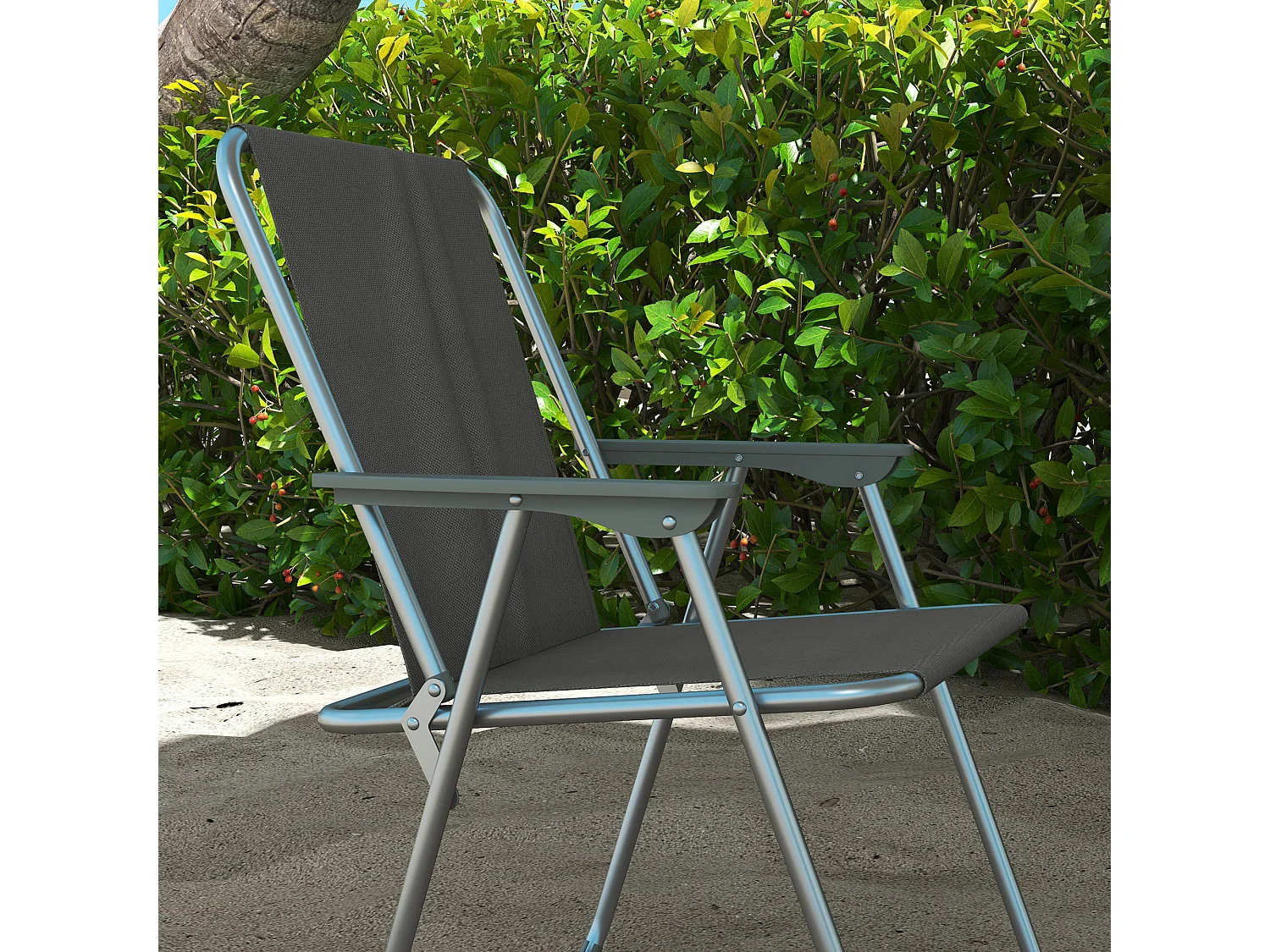 Lot de 4 chaises pliantes avec dossier et accoudoirs, tissu Oxford, gris (53x54x76 cm)