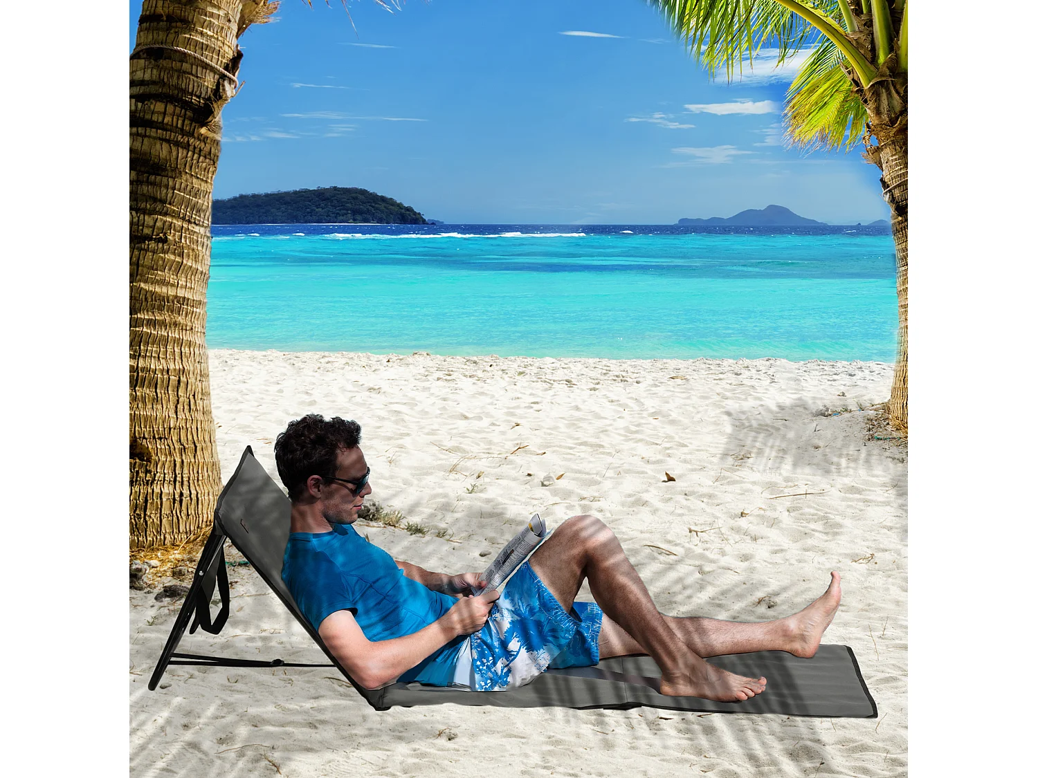 Set di 2 sedie a sdraio pieghevoli, schienale regolabile, acciaio e tessuto Oxford, grigio (142x51x40cm)