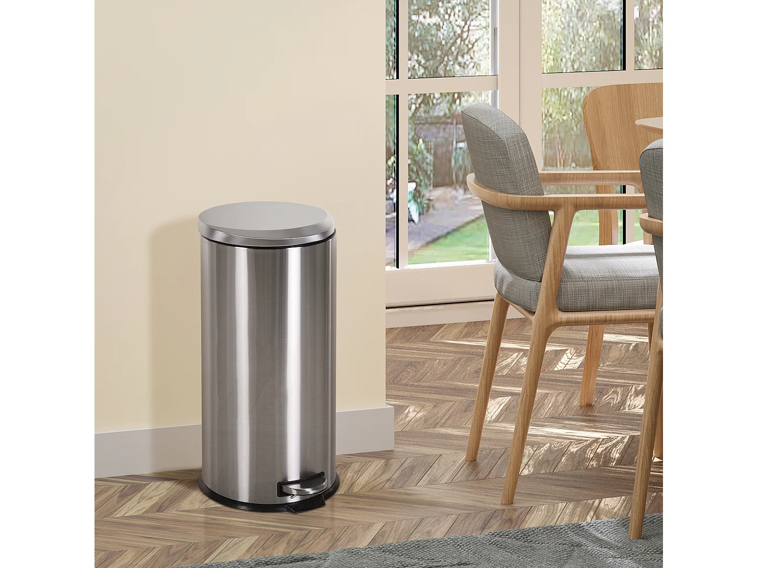 Poubelle à pédale avec seau intérieur, inox, fermeture douce, argent (29.2x29.2x62.5cm)